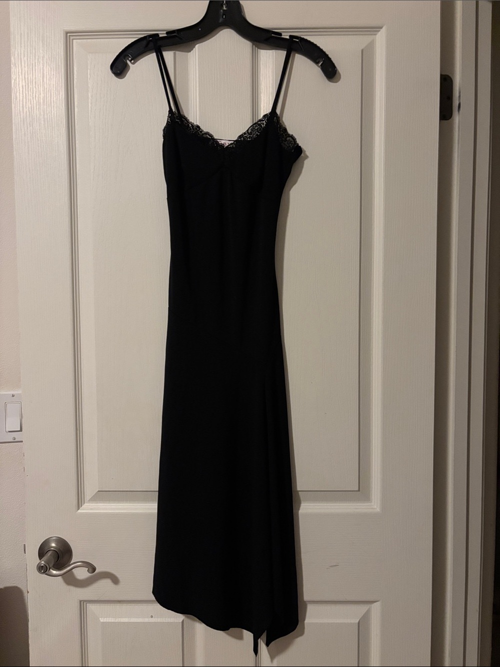 Ruby Black Lace-Trim Asymmetrical Slip Dress Sz S
